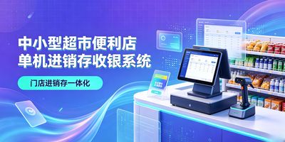 超市收银系统主界面，商品、收银、库存、会员、促销等模块分区清晰，左侧菜单一眼找到入口，纯本地离线运行，账目全部留在本机。